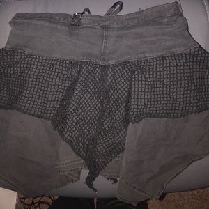 Tripp Gothic Handkerchief-hem Mini-Skirt w/fishnet